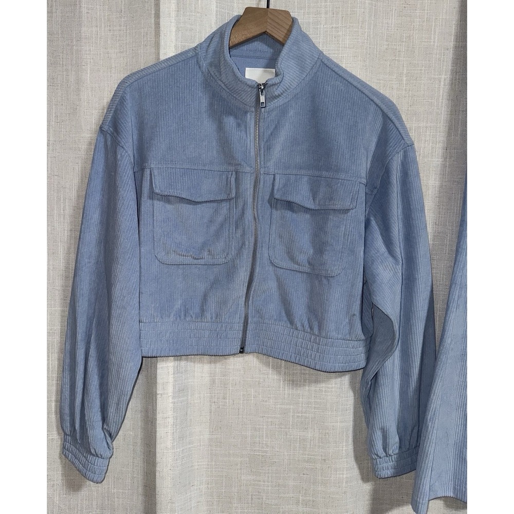 NWT Aerie Groove On Blue Sz M Corduroy Rib Velour Tracksuit Flare Pants Jacket - Picture 2 of 8